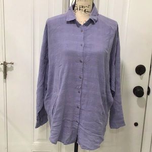🆕 FREE PEOPLE Textured Long Sleeves Shirt Button Down Front Pockets OS Lilac